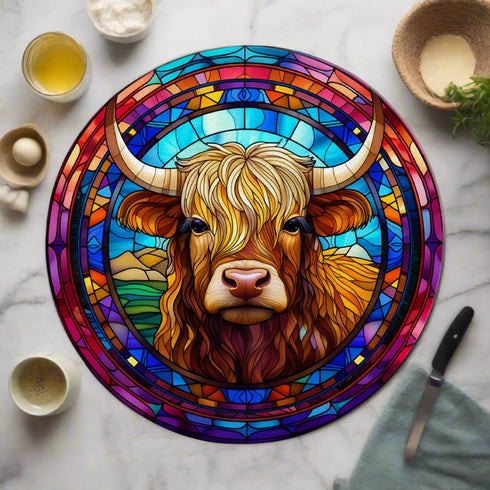 BooBoo Highland Cow Circular Glass Suncatcher Worktop Saver